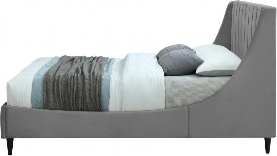 Eva Velvet Queen Bed In Grey - Evagrey-Q - ATL FURNITURE
