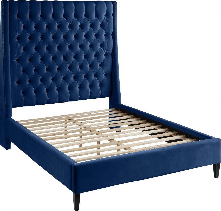 Fritz Velvet Queen Bed In Navy - Fritznavy-Q - ATL FURNITURE