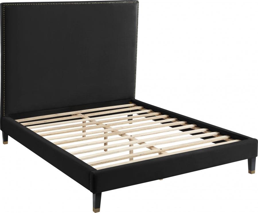 Meridian Furniture - Harlie Velvet Queen Bed In Black - Harlieblack-Q - ATL FURNITURE
