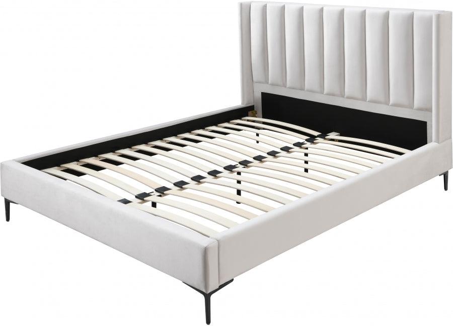 Meridian Furniture - Nadia Velvet Queen Bed In Cream - Nadiacream-Q - ATL FURNITURE