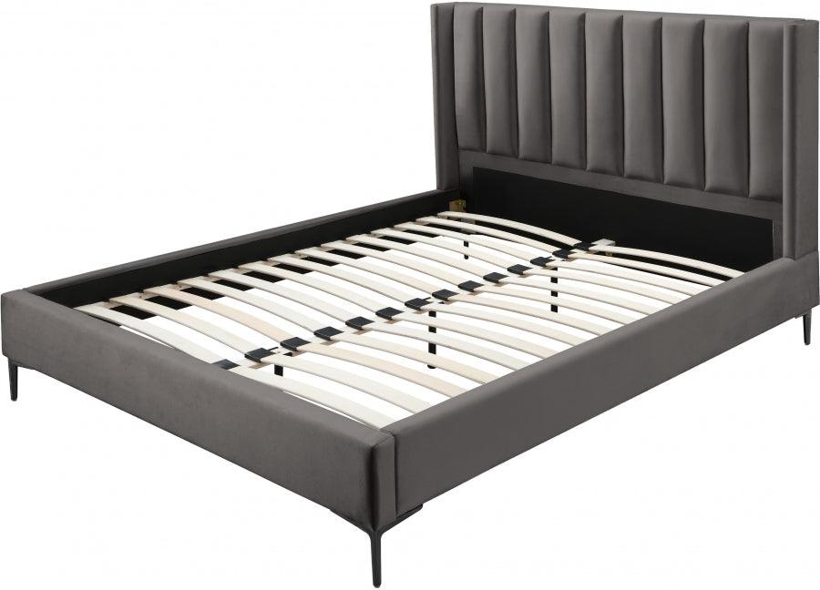 Meridian Furniture - Nadia Velvet Queen Bed In Grey - Nadiagrey-Q - ATL FURNITURE