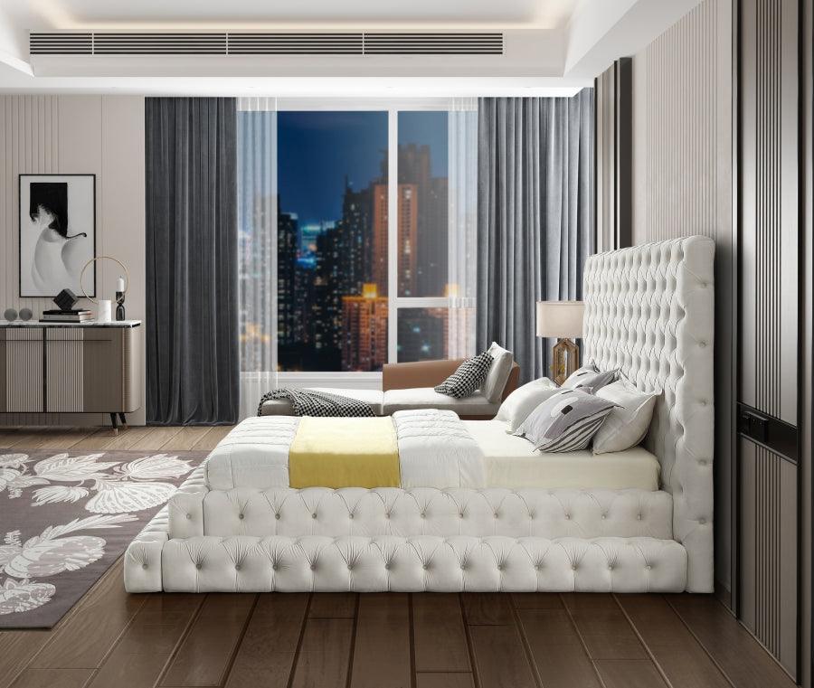 Revel Velvet Queen Bed In Cream - ATL FURNITURE