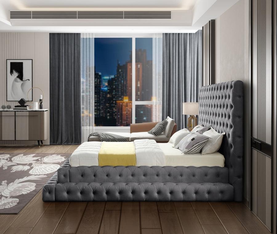 Revel Velvet Queen Bed In Grey - ATL FURNITURE