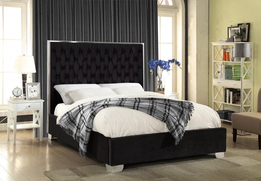 Meridian Furniture - Lexi Velvet Queen Bed In Black - Lexiblack-Q - ATL FURNITURE