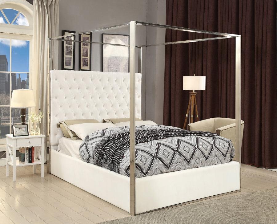 Meridian Furniture - Porter Velvet Queen Bed In White - Porterwhite-Q - ATL FURNITURE