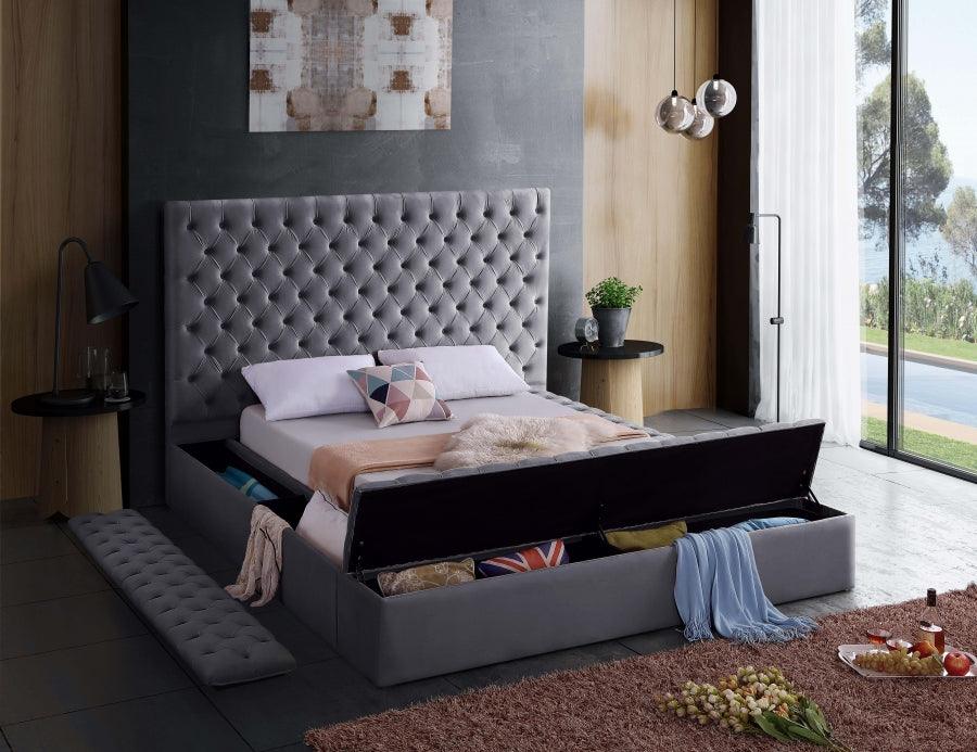 Bliss Velvet Queen Bed In Grey - ATL FURNITURE