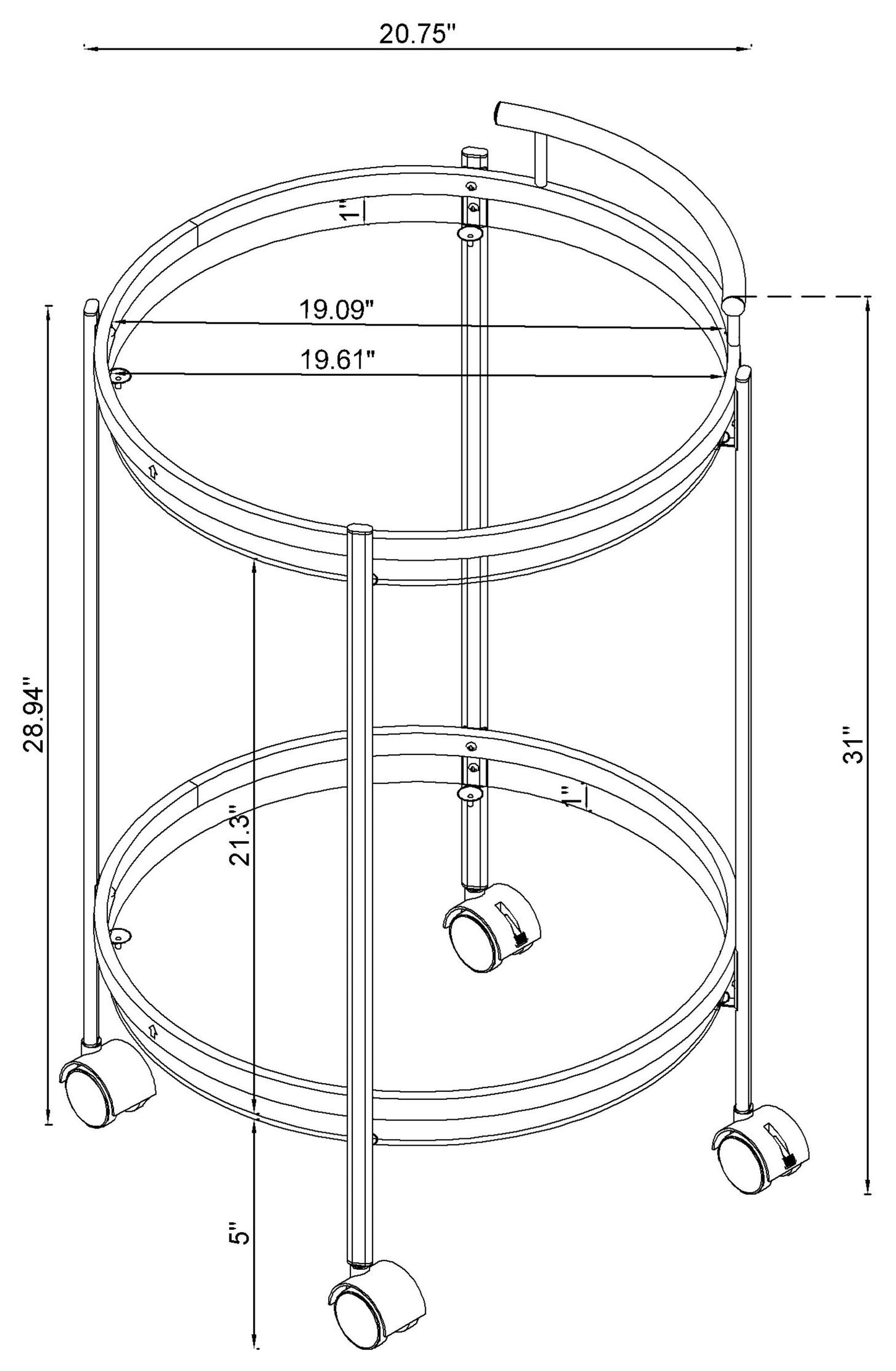 Chrissy 2-tier Round Glass Shelf Metal Bar Cart Brass
