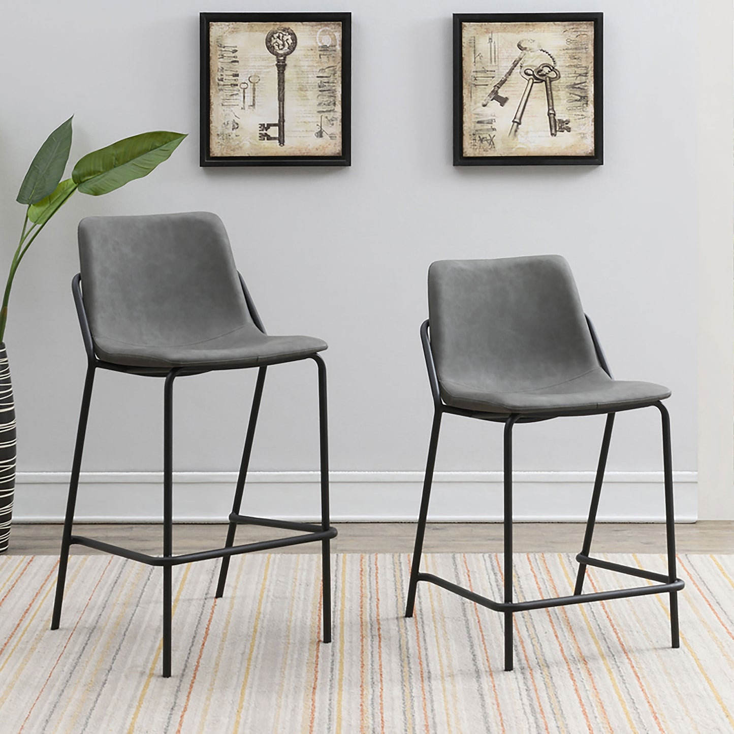 Earnest Solid Back Upholstered Counter Height Stools Grey and Black (Set of 2)