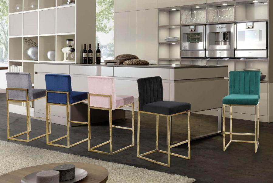 Meridian Furniture - Giselle Velvet Counter Stool Set Of 2 In Grey - 781Grey-C - ATL FURNITURE