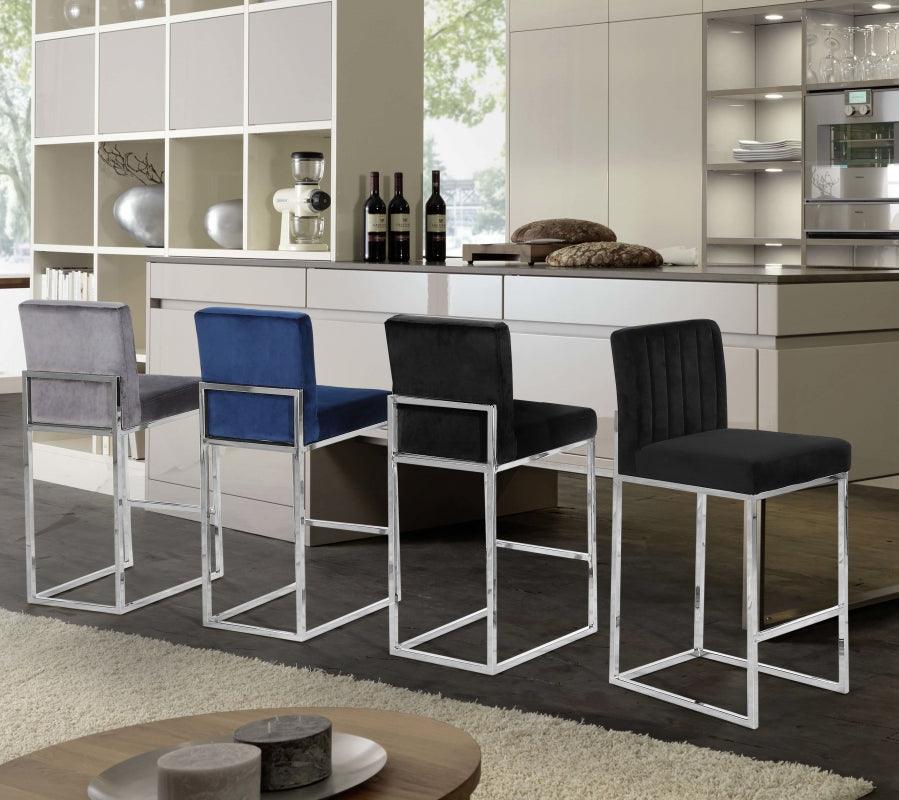 Meridian Furniture - Giselle Velvet Counter Stool Set Of 2 In Navy - 782Navy-C - ATL FURNITURE