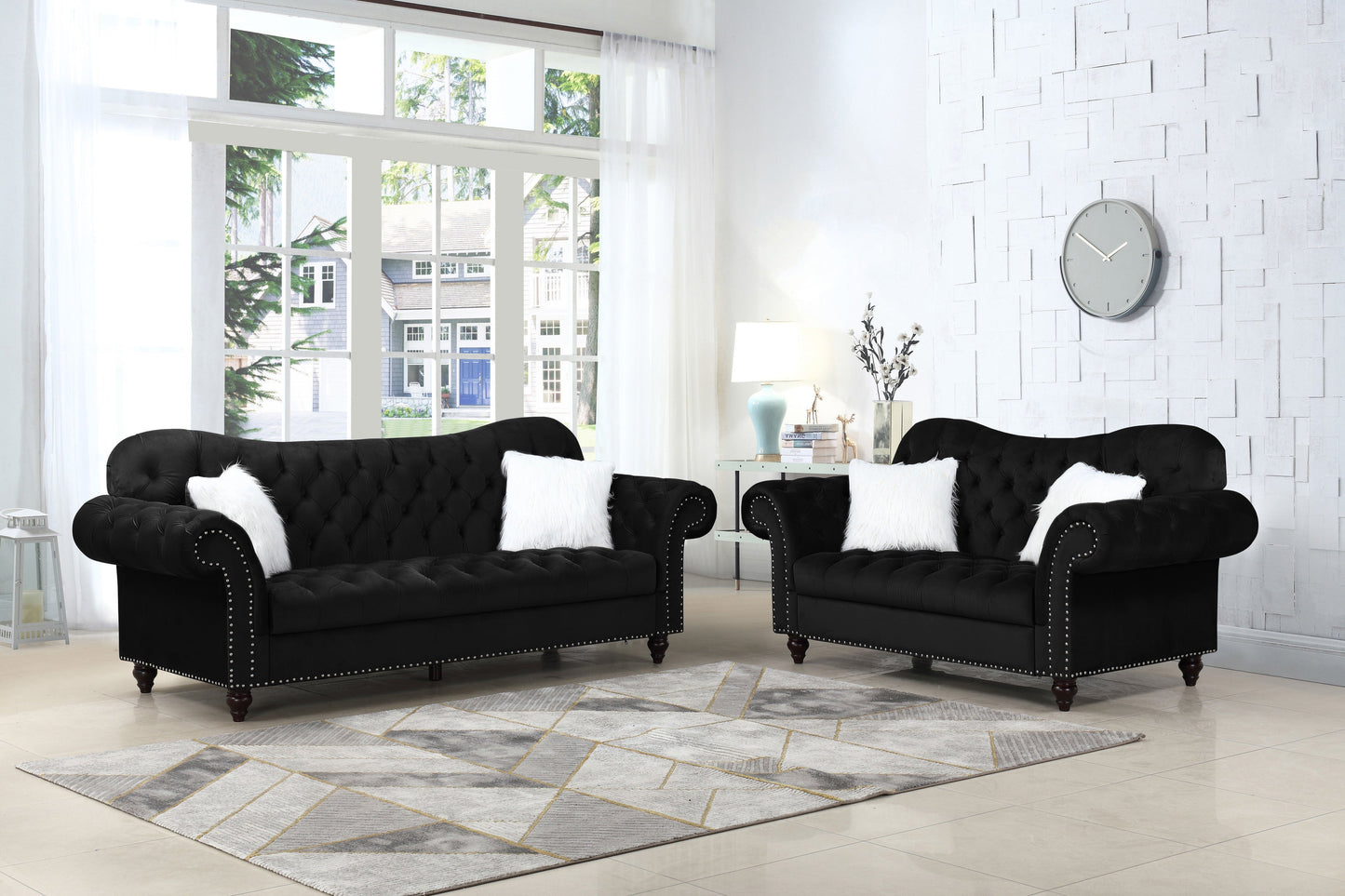 Black Velvet Sofa Group - ATL FURNITURE