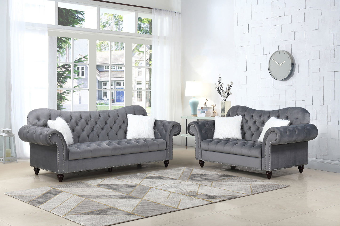 Gray Velvet Sofa Group - ATL FURNITURE