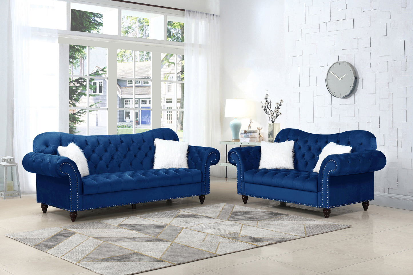 Navy Velvet Sofa Group - ATL FURNITURE