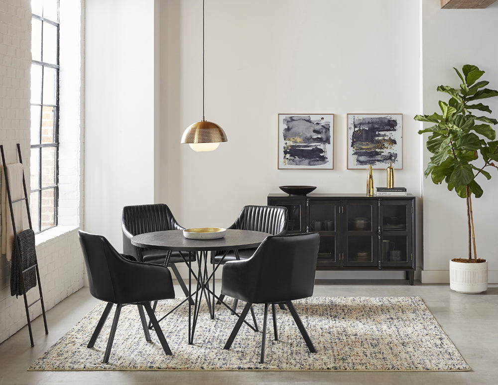 Arika Leatherette Upholstered Swivel Dining Arm Chair Black