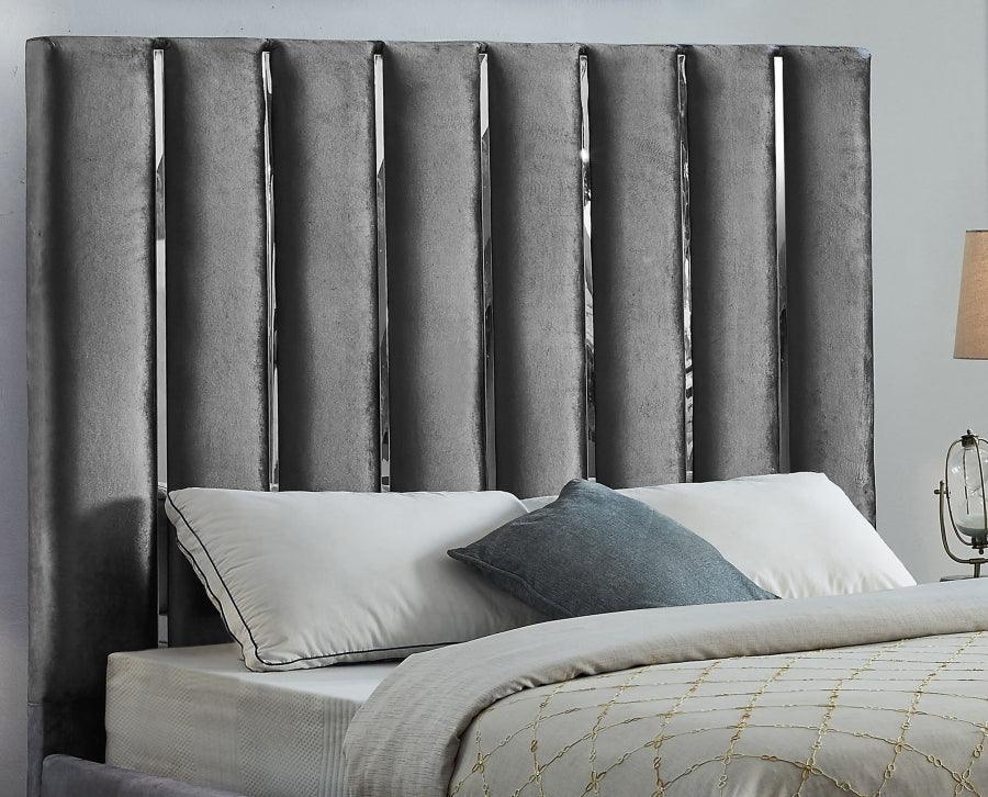 Enzo Velvet Queen Bed In Grey - Enzogrey-Q - ATL FURNITURE