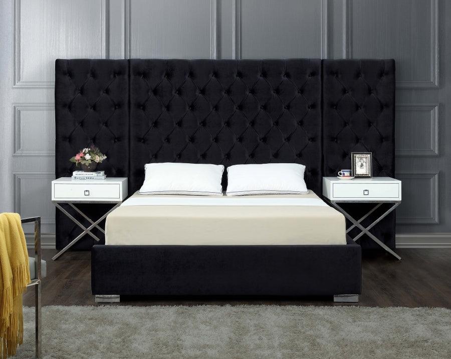 Meridian Furniture - Grande Velvet Queen Bed In Black - Grandeblack-Q - ATL FURNITURE