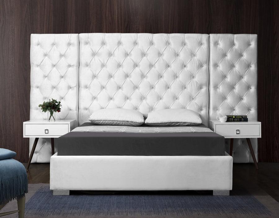 Meridian Furniture - Grande Velvet Queen Bed In White - Grandewhite-Q - ATL FURNITURE