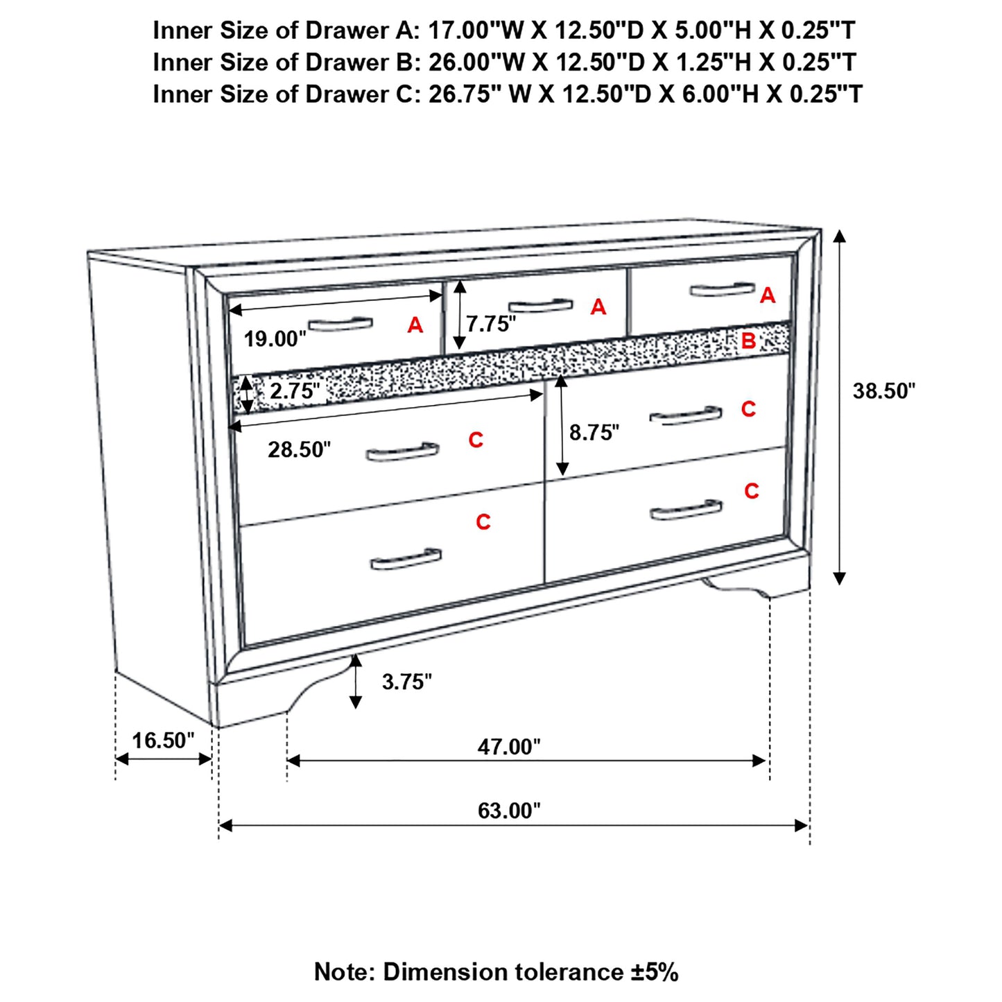 Miranda 7-drawer Dresser White