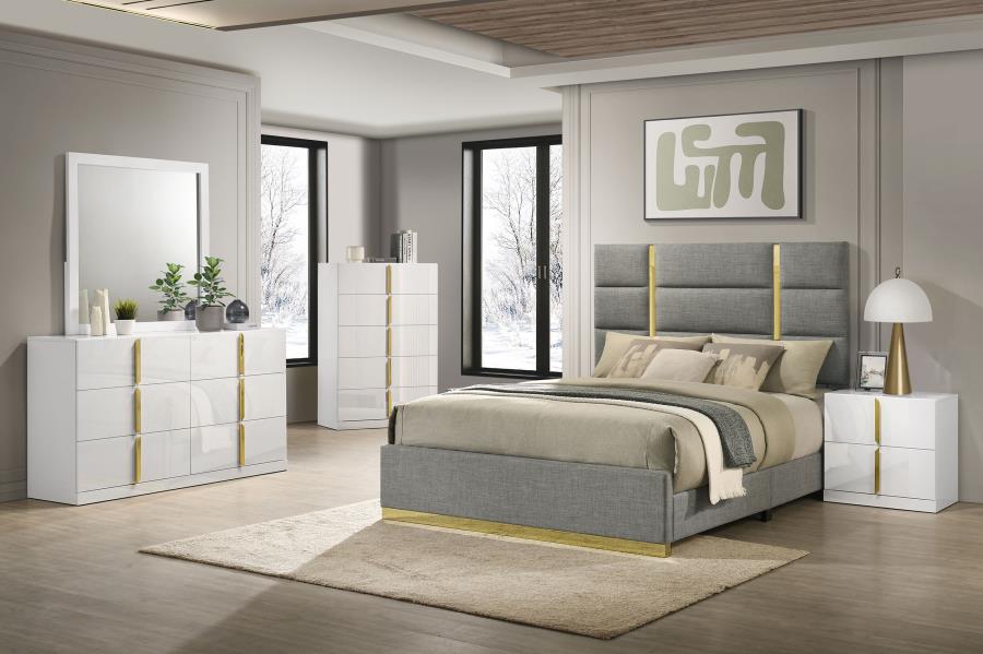 Ines 56-Inch Fabric Upholstered Eastern King Panel Bed Grey