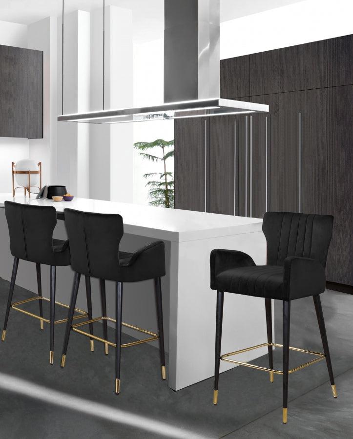 Meridian Furniture - Luxe Velvet Counter Stool Set Of 2 In Black - 792Black-C - ATL FURNITURE