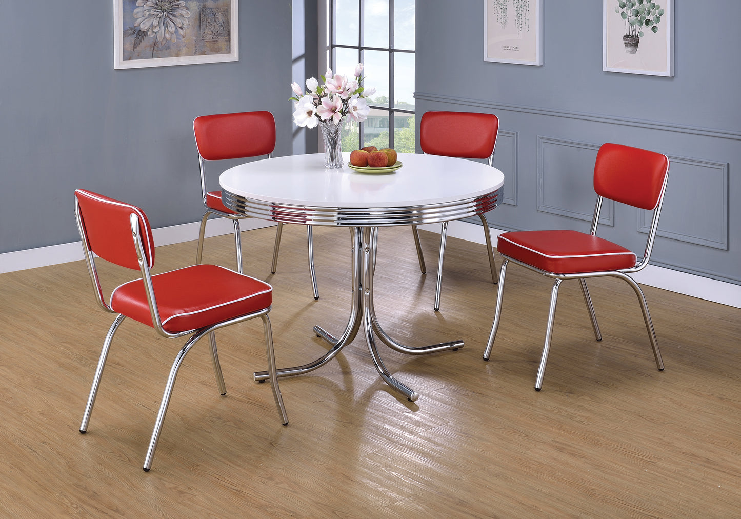 Retro Round 42-inch Wood Top Dining Table White and Chrome