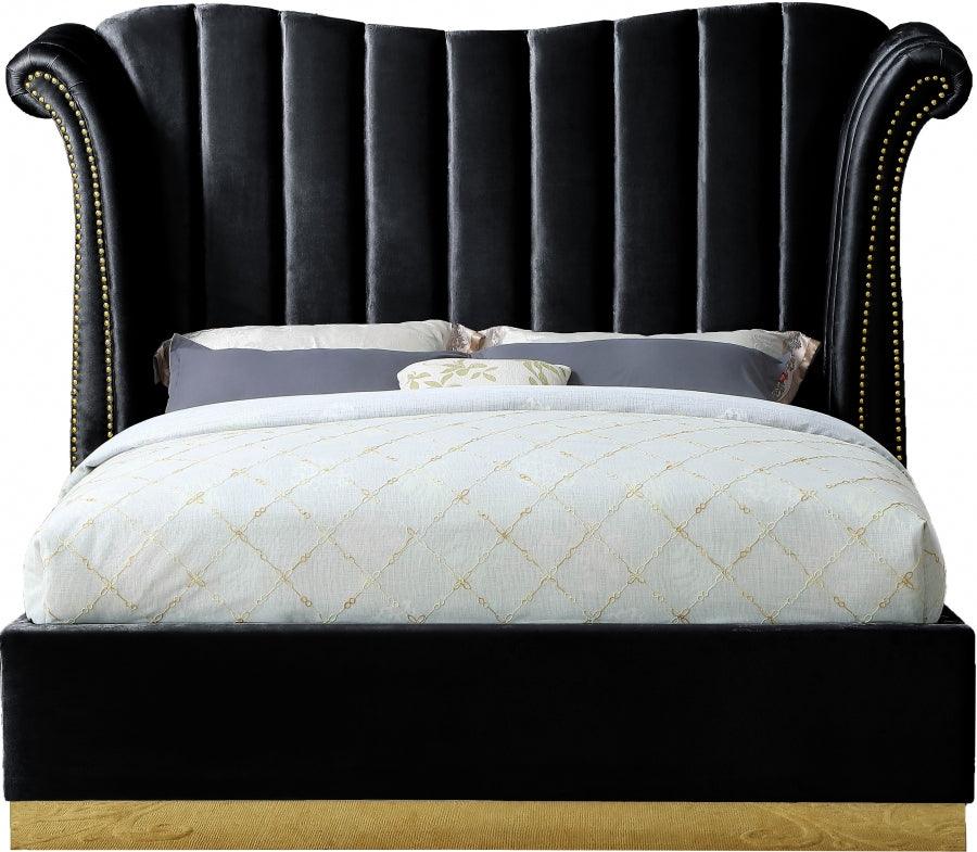 Flora Velvet Queen Bed In Black - ATL FURNITURE