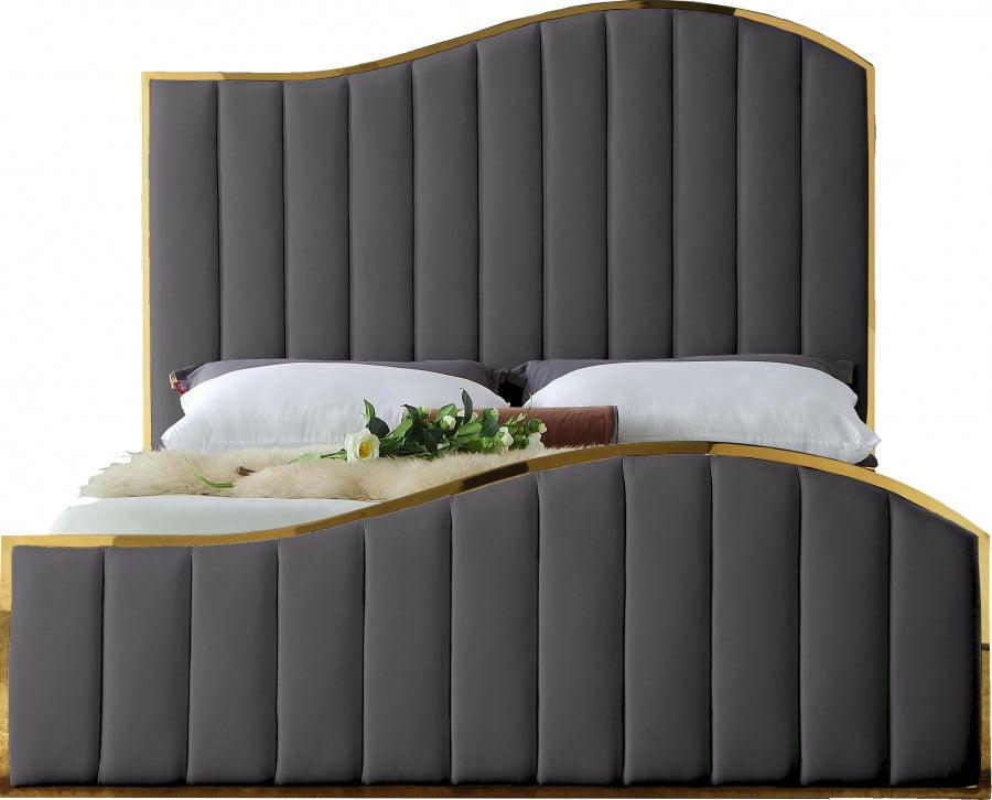 Jolie Velvet Queen Bed In Grey - Joliegrey-Q - ATL FURNITURE