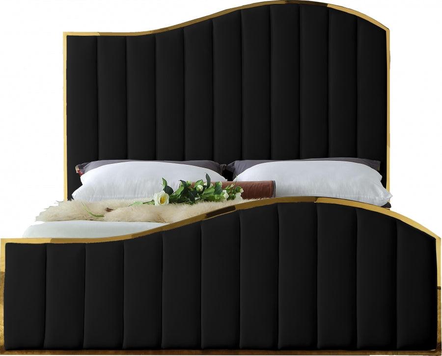 Jolie Velvet Queen Bed In Black - Jolieblack-Q - ATL FURNITURE