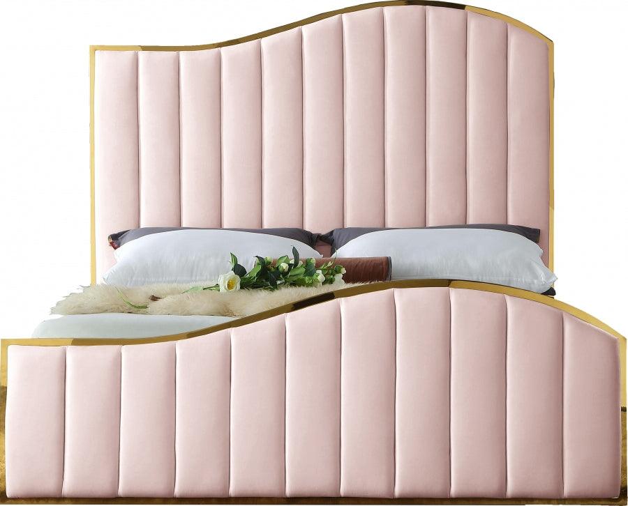 Jolie Velvet Queen Bed In Pink - Joliepink-Q - ATL FURNITURE