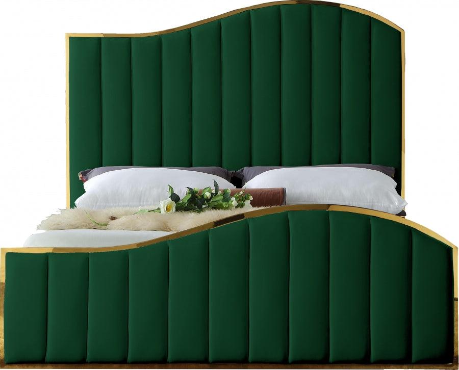 Jolie Velvet Queen Bed In Green - Joliegreen-Q - ATL FURNITURE