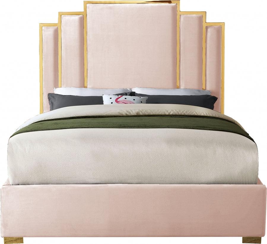 Hugo Velvet Queen Bed In Pink - ATL FURNITURE