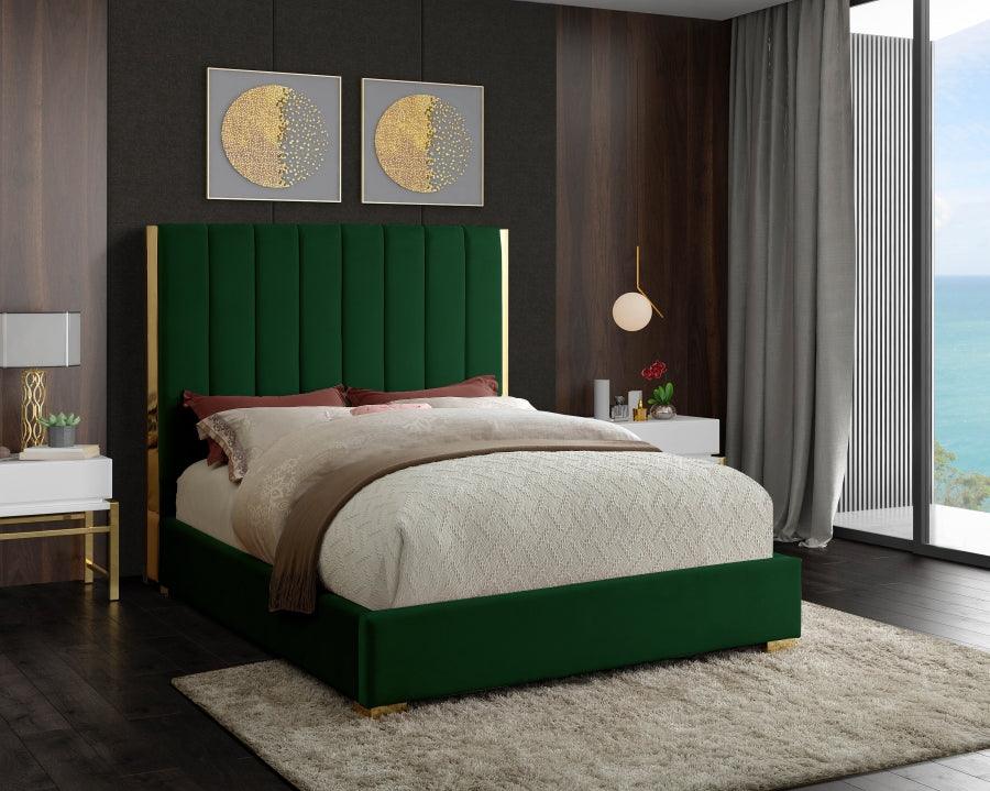 Meridian Furniture - Becca Velvet Queen Bed In Green - Beccagreen-Q - ATL FURNITURE