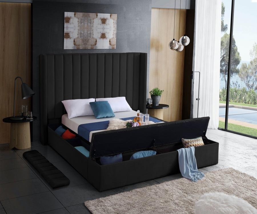 Kiki Velvet Queen Bed In Black - Kikiblack-Q - ATL FURNITURE