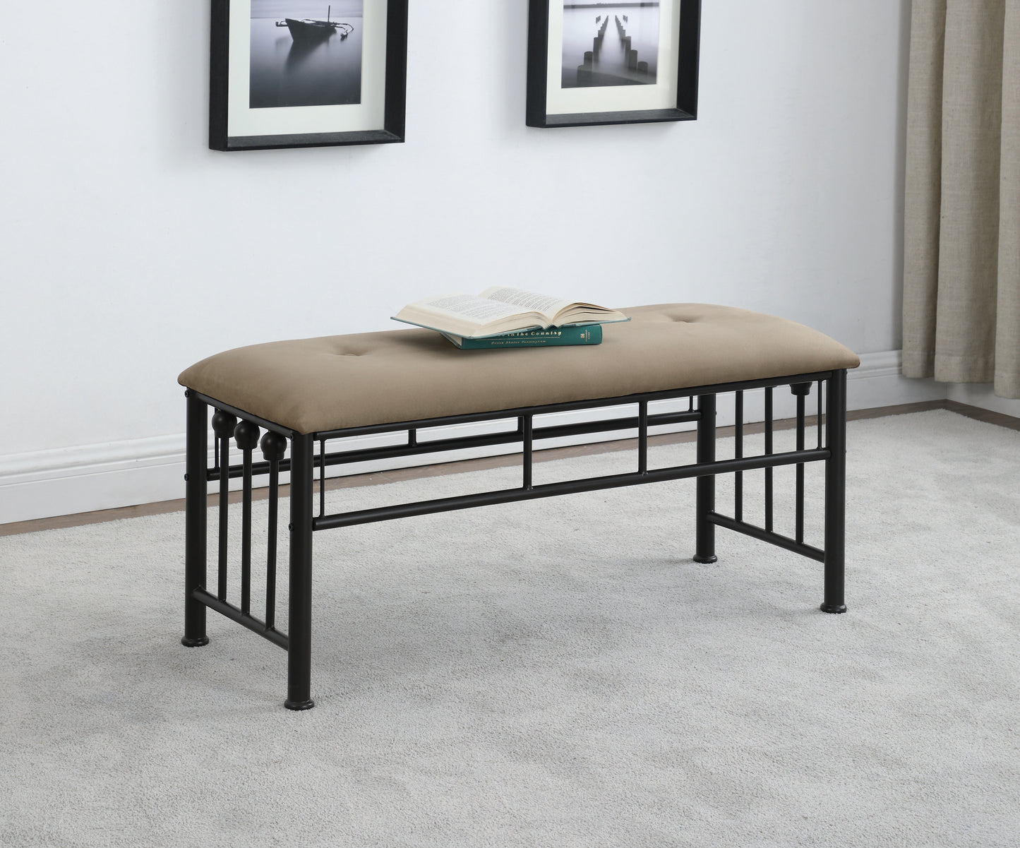 Livingston Microfiber Upholstered Bench Brown and Bronze