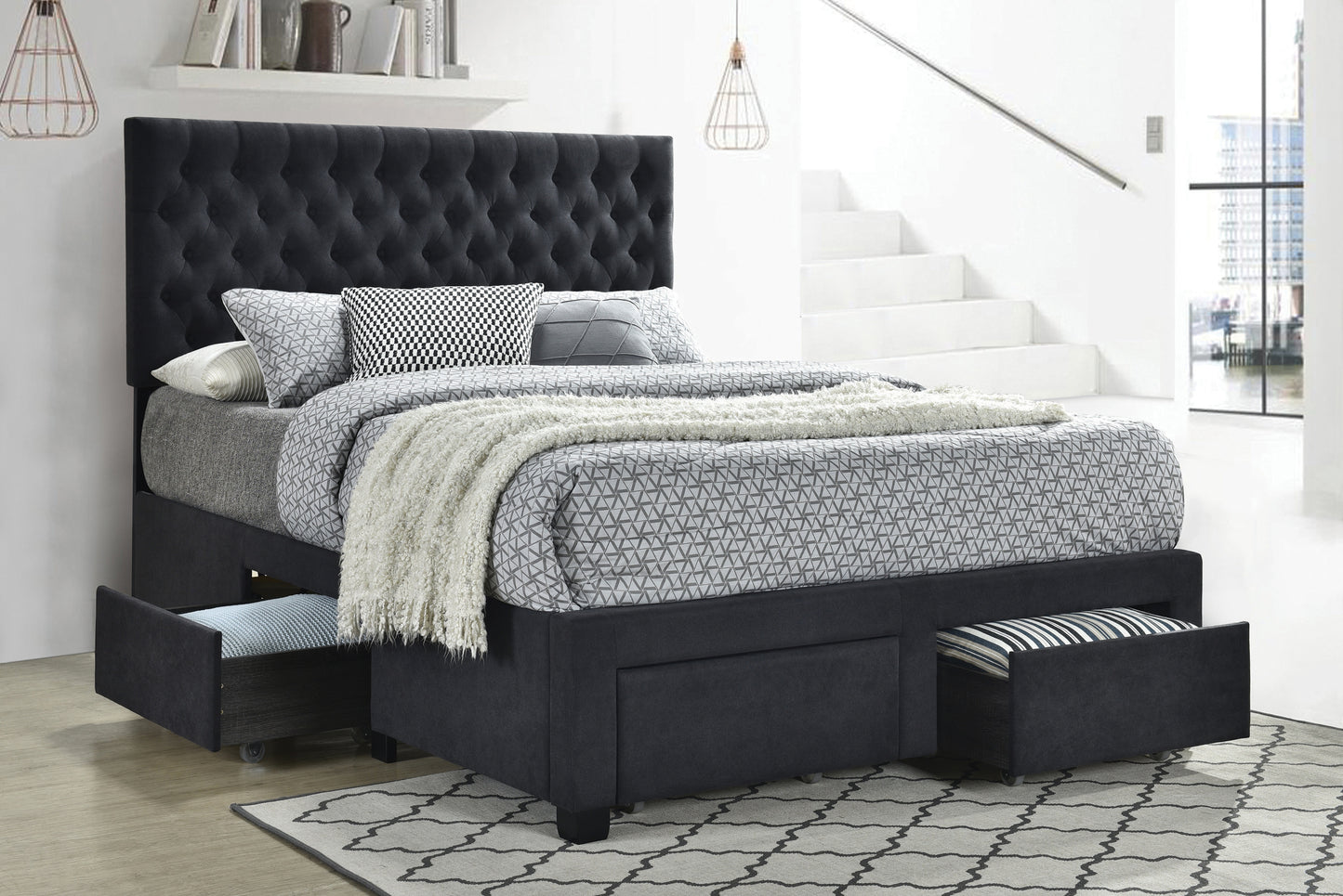 Soledad Upholstered Queen Storage Panel Bed Grey