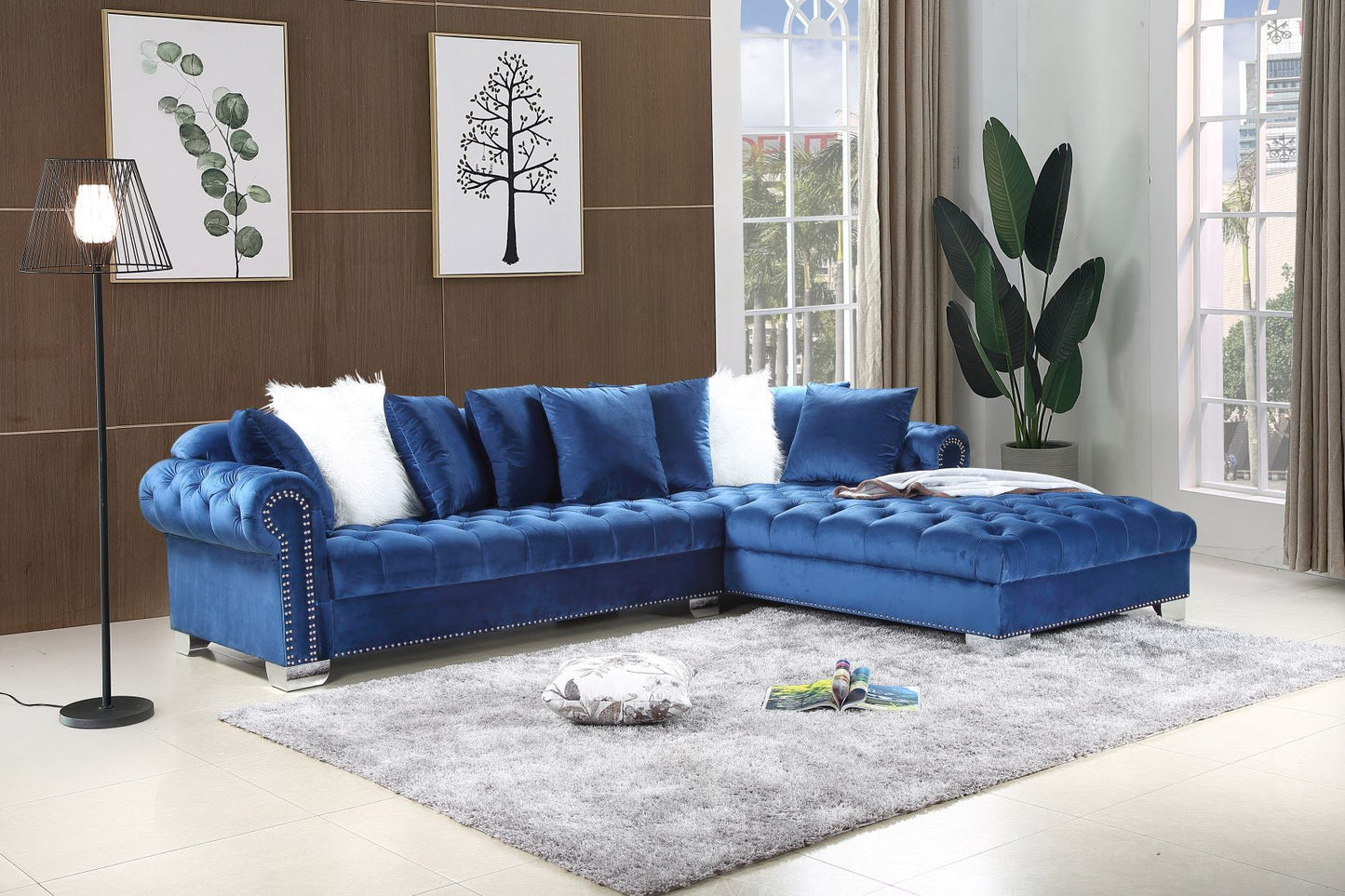 Navy Blue Velvet Sectional Sofa Group - ATL FURNITURE