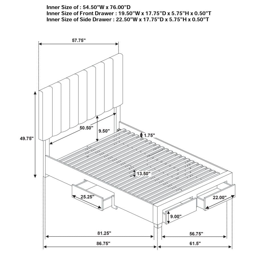 Wheatland 4-Drawer Upholstered Full Storage Bed Light Brown