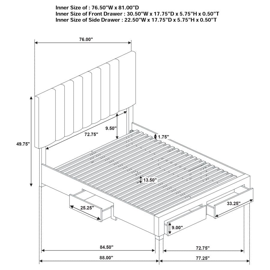 Wheatland 4-Drawer Upholstered Eastern King Storage Bed Brown