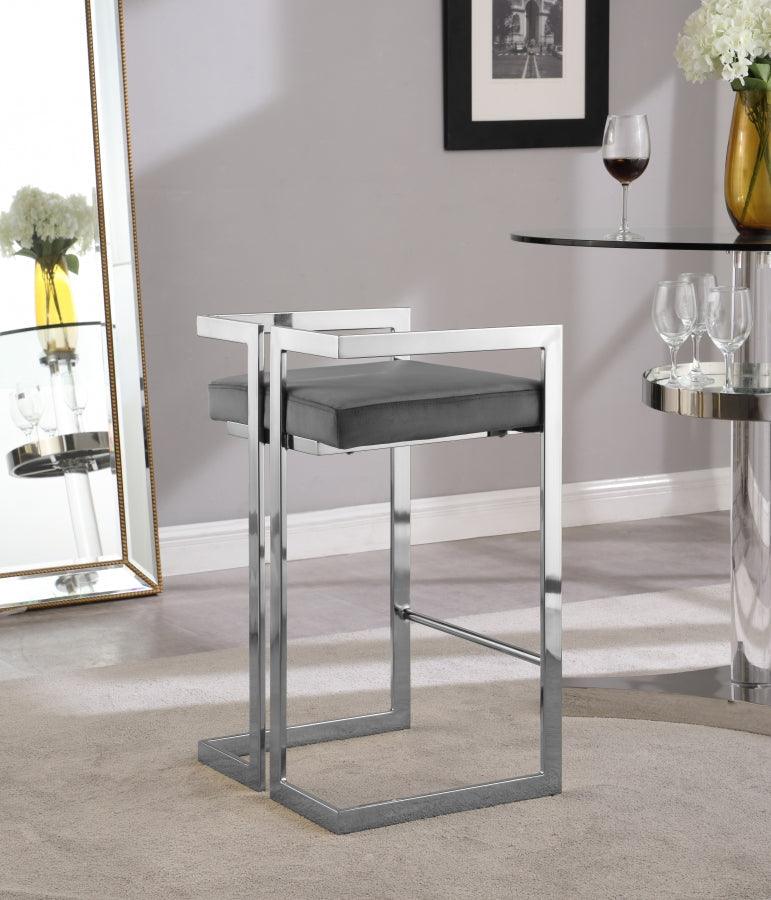 Meridian Furniture - Ezra Velvet Counter Stool Set Of 2 In Grey - 909Grey-C - ATL FURNITURE