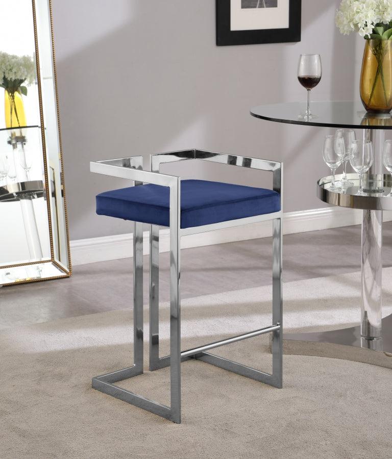 Meridian Furniture - Ezra Velvet Counter Stool Set Of 2 In Navy - 909Navy-C - ATL FURNITURE