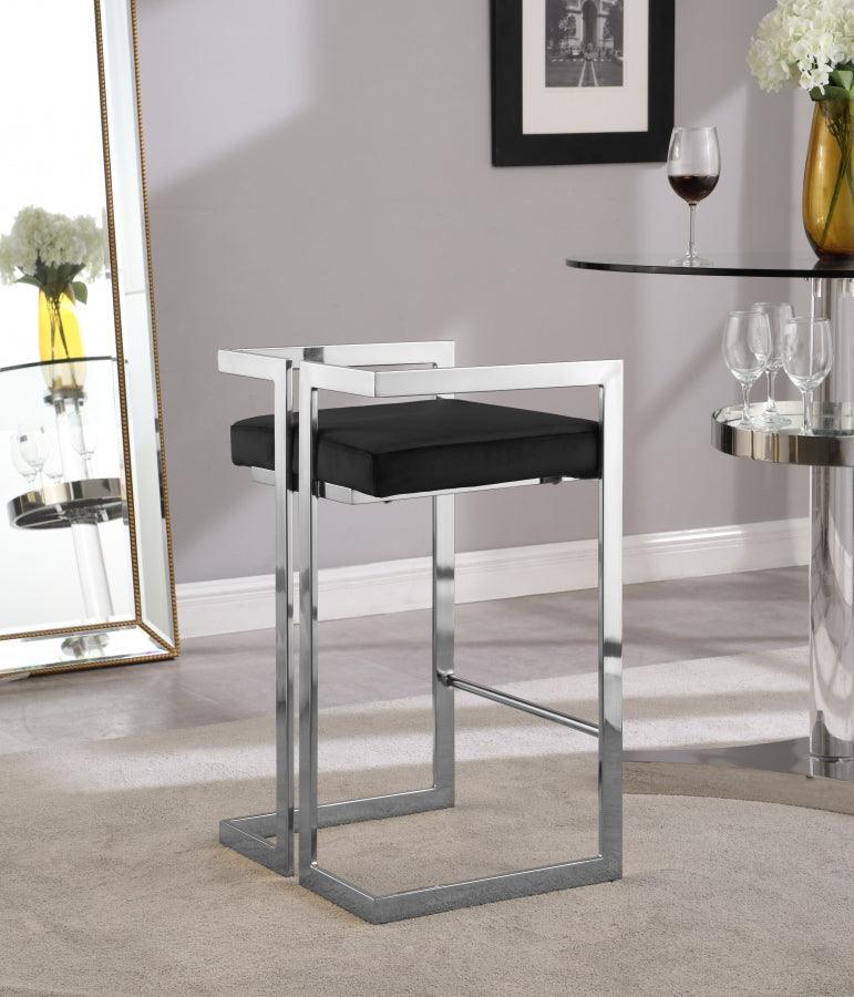 Meridian Furniture - Ezra Velvet Counter Stool Set Of 2 In Black - 909Black-C - ATL FURNITURE