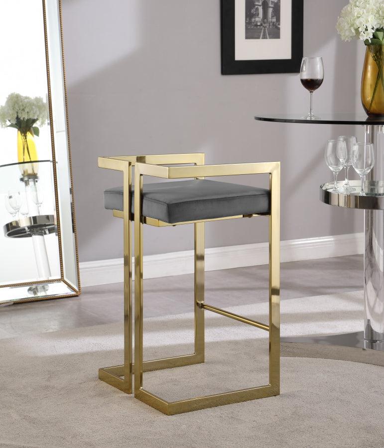 Meridian Furniture - Ezra Velvet Counter Stool Set Of 2 In Grey - 912Grey-C - ATL FURNITURE