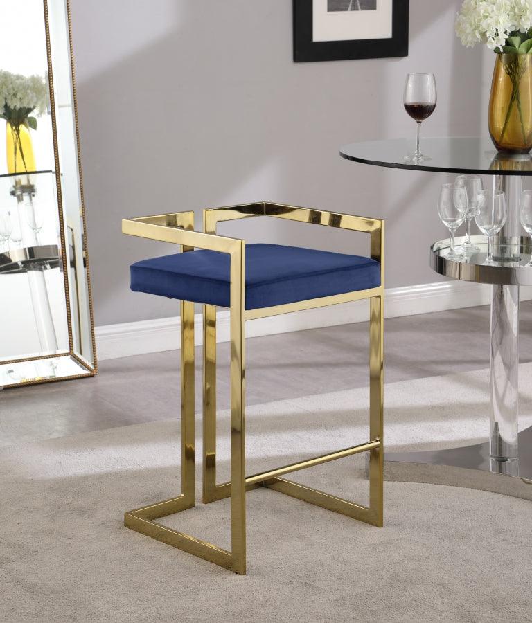 Meridian Furniture - Ezra Velvet Counter Stool Set Of 2 In Navy - 912Navy-C - ATL FURNITURE