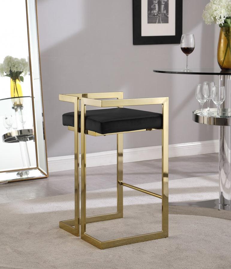 Meridian Furniture - Ezra Velvet Counter Stool Set Of 2 In Black - 912Black-C - ATL FURNITURE