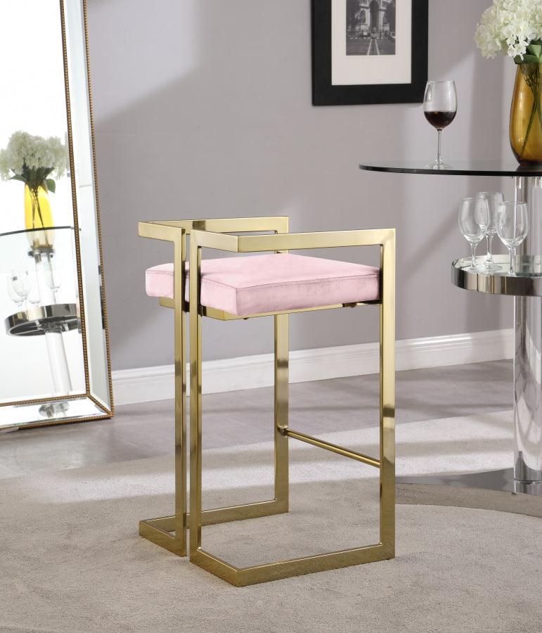 Meridian Furniture - Ezra Velvet Counter Stool Set Of 2 In Pink - 912Pink-C - ATL FURNITURE