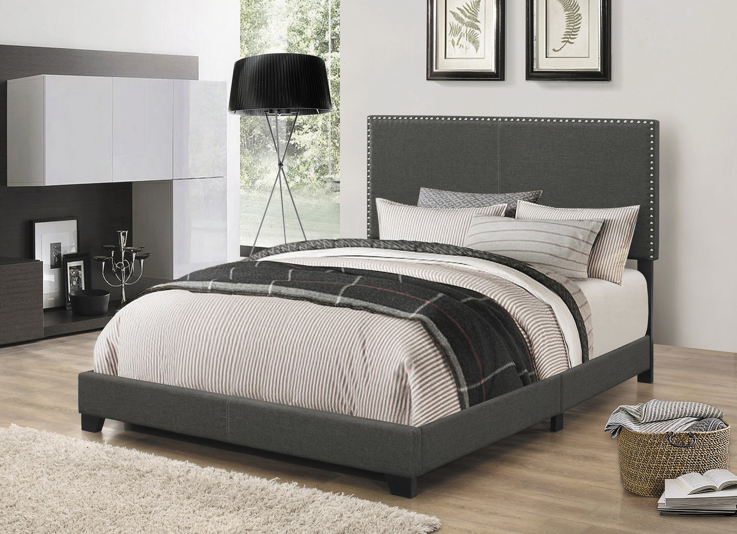Boyd Upholstered Eastern King Panel Bed Charcoal