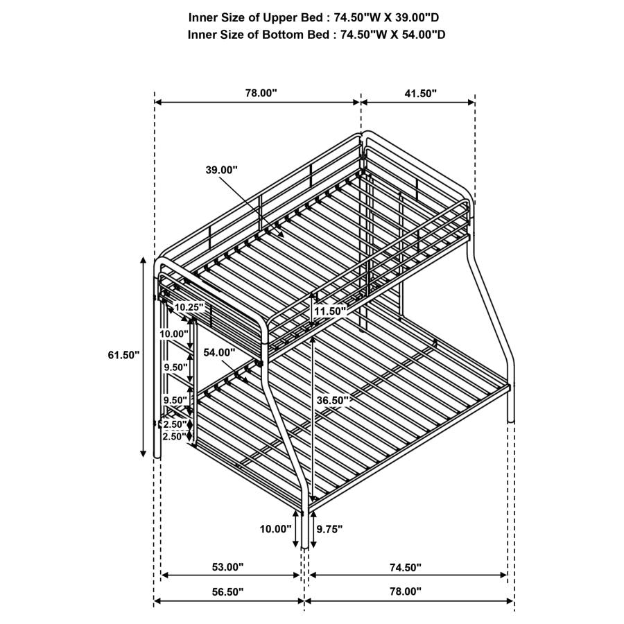 Carson Metal Twin Over Full Bunk Bed Glossy Silver