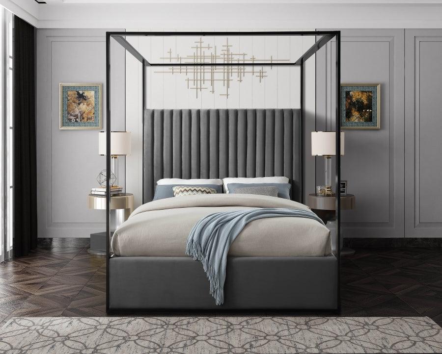 Meridian Furniture - Jax Velvet Queen Bed In Grey - Jaxgrey-Q - ATL FURNITURE