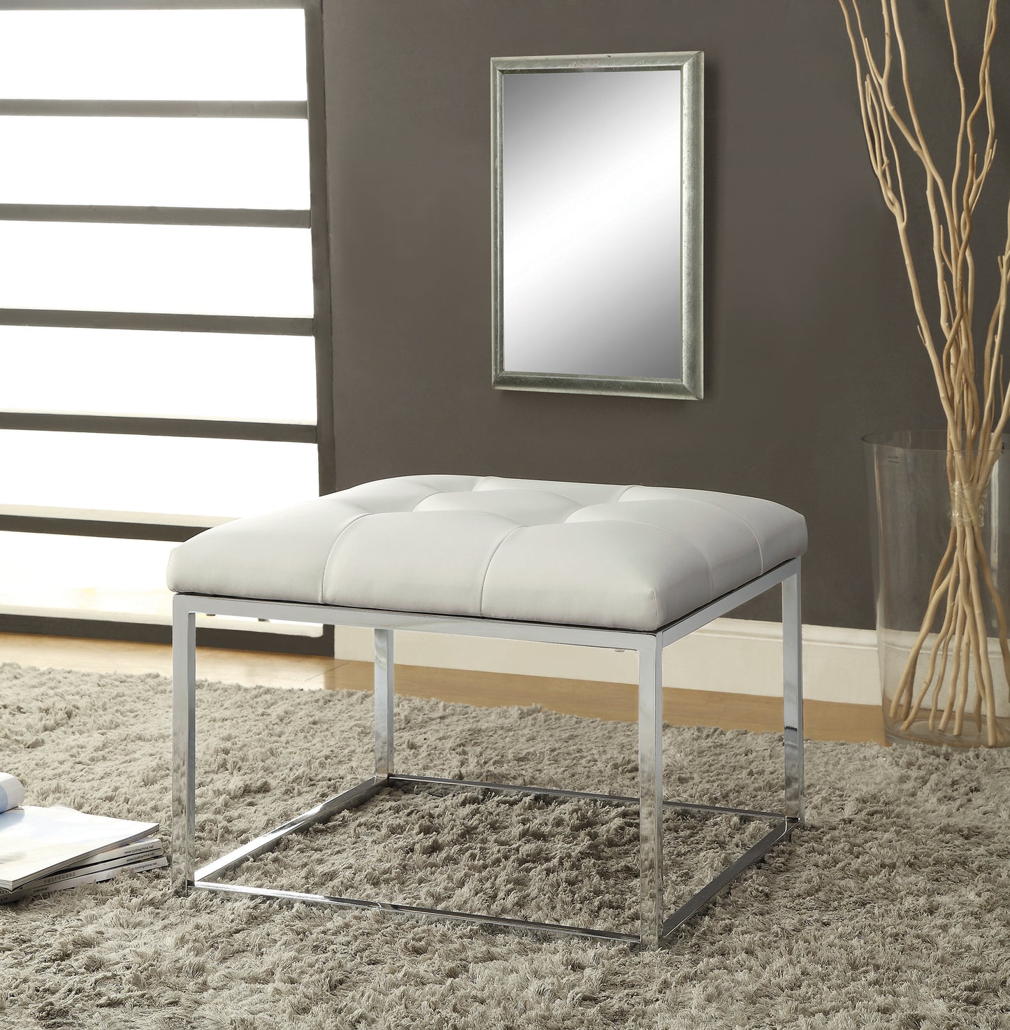 Swanson Square Upholstered Tufted Ottoman White