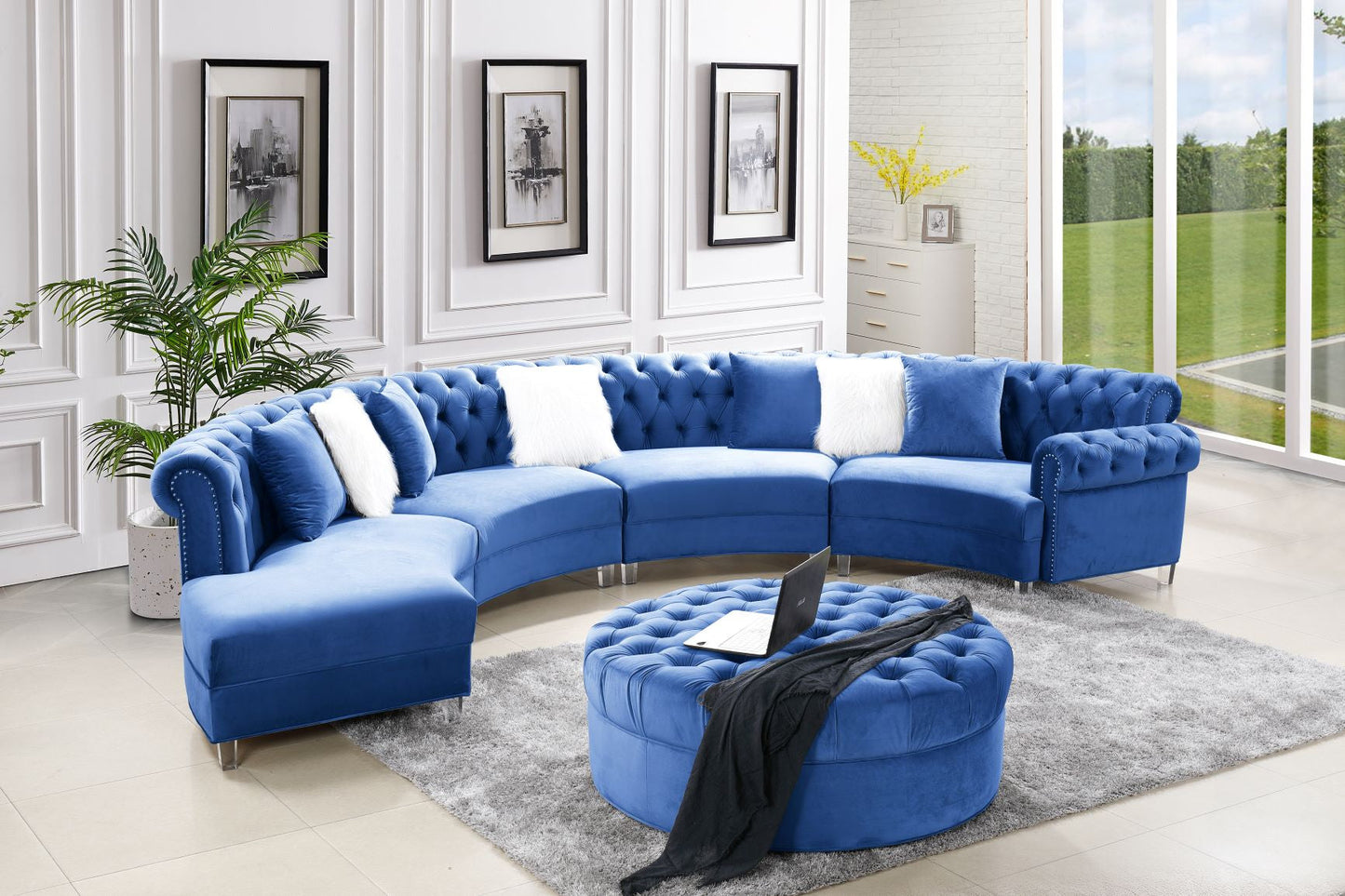 Navy Velvet Sectional Group - ATL FURNITURE